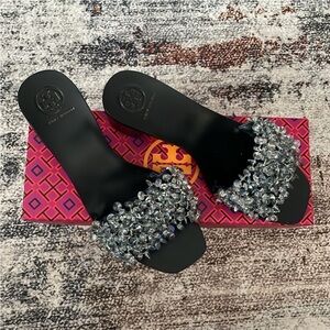 Tory Burch Black Sandals with Crystal Embellishments